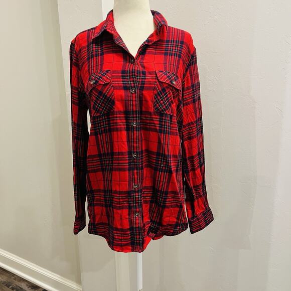 Eddie Bauer Tops - Eddie Bauer Women's M Classic Fit Red Black Plaid Long Sleeve Button Up (A0128)